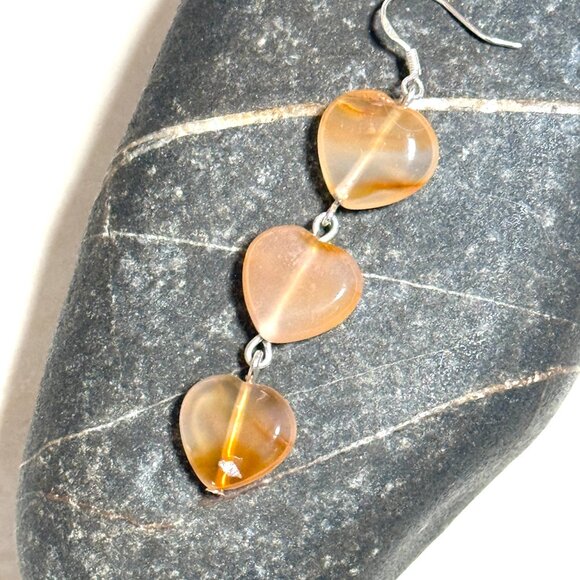 2/$20, Genuine Orange Agate Stone Heart Silver Dangle Earrings - Picture 5 of 11